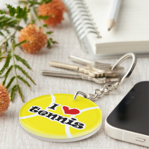 I heart tennis yellow ball keychain gift