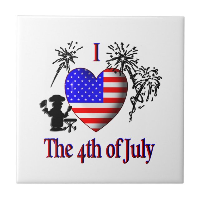 I Heart the 4th of July Ceramic Tile (Front)