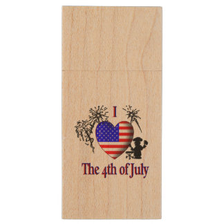 I Heart the 4th of July Wood Flash Drive