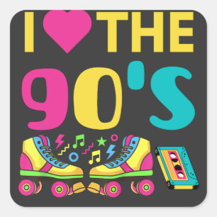 I Heart The 90 S, vintage retro 90s outfit Square Sticker