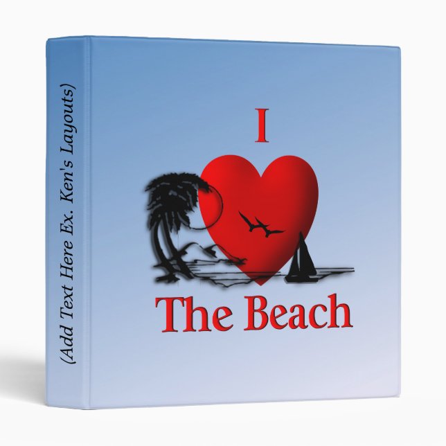 I Heart The Beach 3 Ring Binder (Front/Spine)