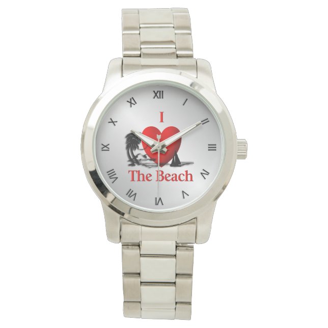 I Heart The Beach Silver Watch (Front)