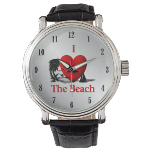 I Heart The Beach Silver with Black Numbers Watch
