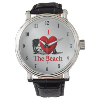 I Heart The Beach Silver with Black Numbers Watch