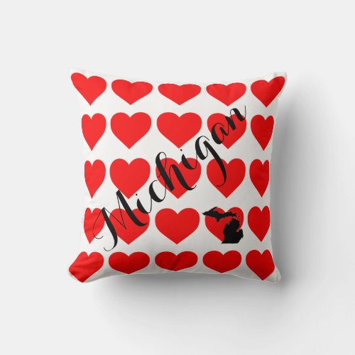 I heart the Great Lakes Michigander red hearts Throw Pillow