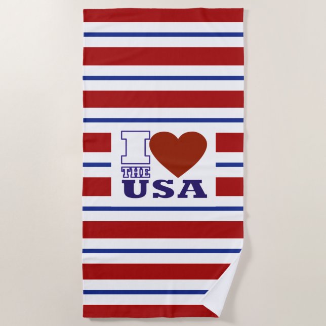 I Heart The USA - Red White And Blue Beach Towel (Front)
