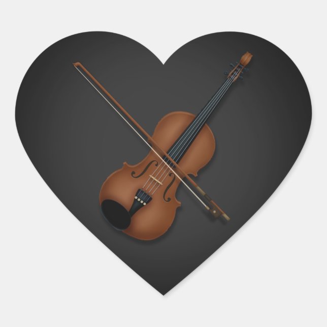 I Heart the Violin Charming Classical Music Black Sticker (Front)