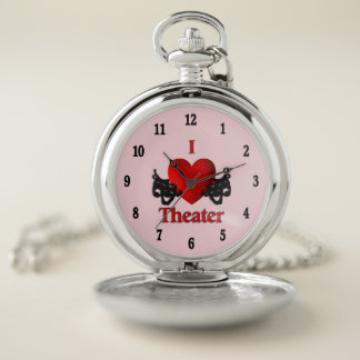 I Heart Theater Black Numbers Pink Pocket Watch