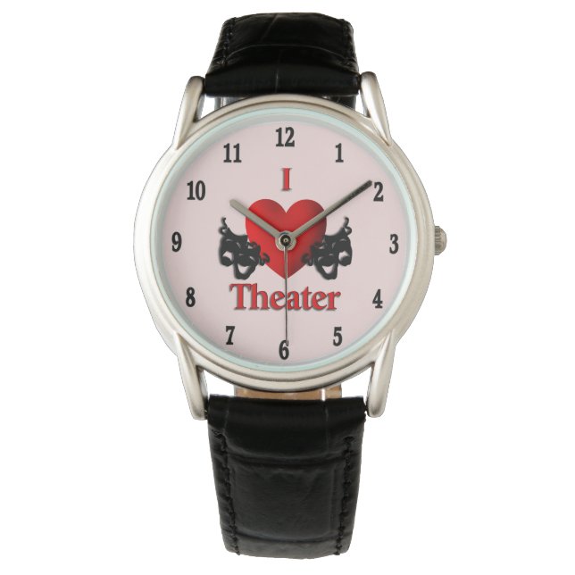 I Heart Theater Black Numbers Pink Watch (Front)