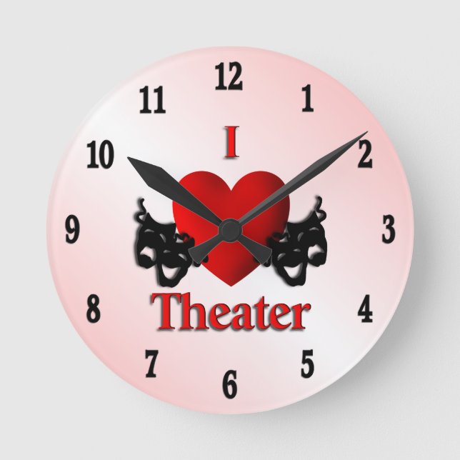 I Heart Theater Pink Round Clock (Front)
