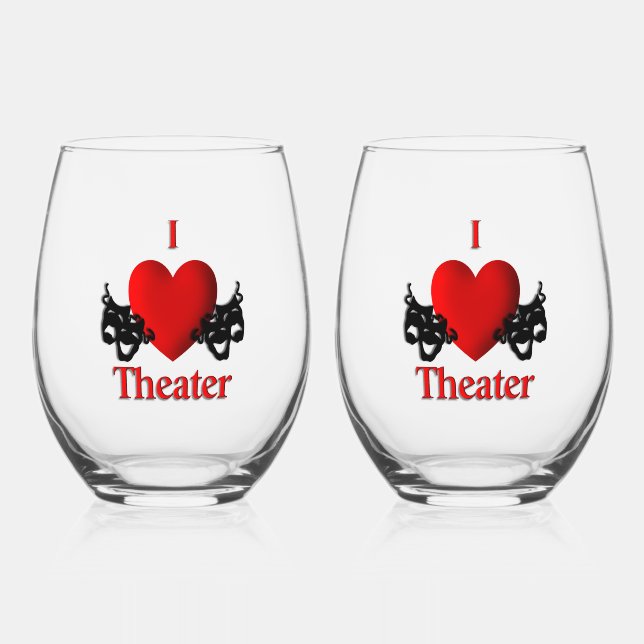 I Heart Theater Stemless Wine Glass (Front)