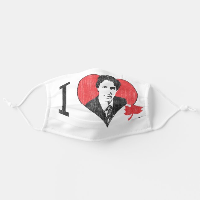 I Heart Trudeau Adult Cloth Face Mask (Front, Unfolded)