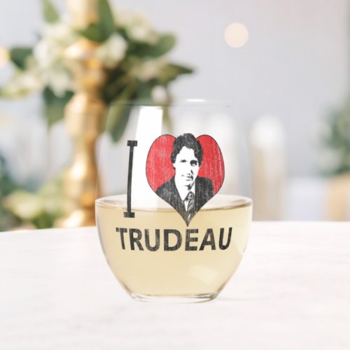 I Heart Trudeau Stemless Wine Glass