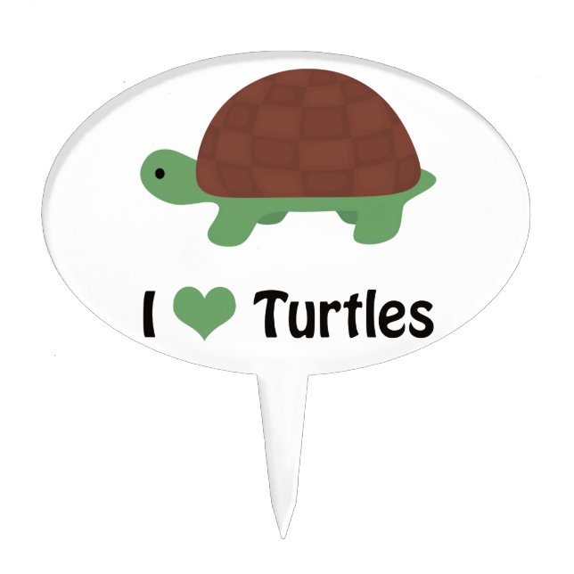 I Heart Turtles Cute Cartoon Turtle Cake Topper (Front)