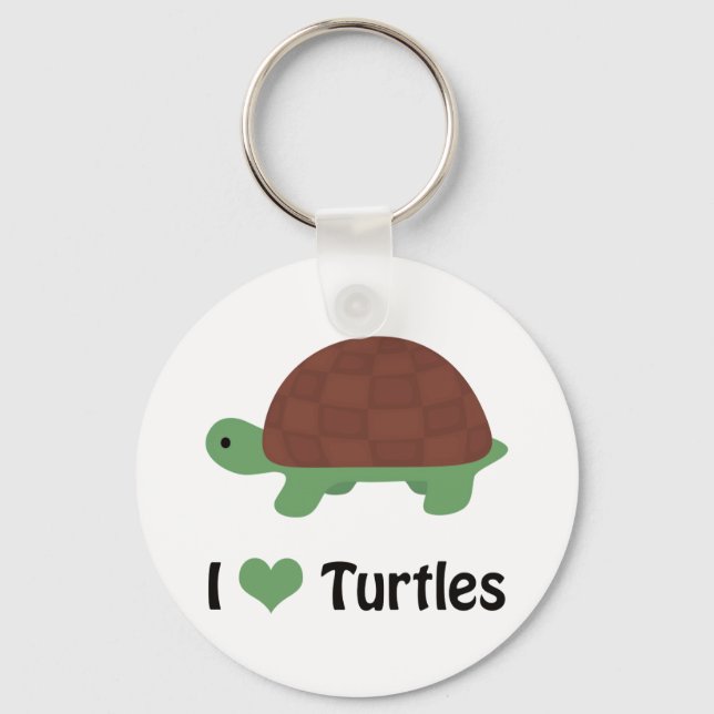 I Heart Turtles Cute Cartoon Turtle Keychain (Front)