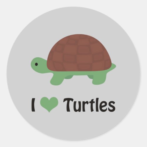 I heart Turtles Cute Little Cartoon Turtle Classic Round Sticker