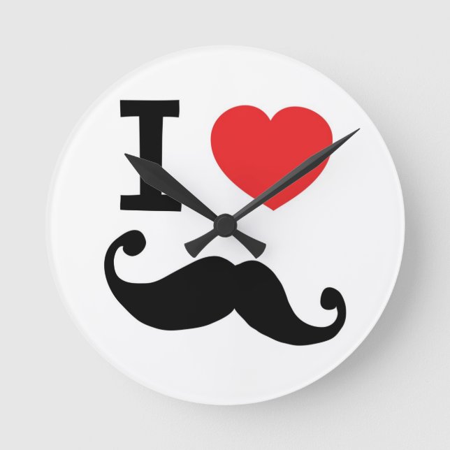 I heart twirly Moustache Round Clock (Front)