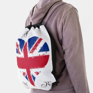 I Heart UK England Britain British Flag Drawstring Bag