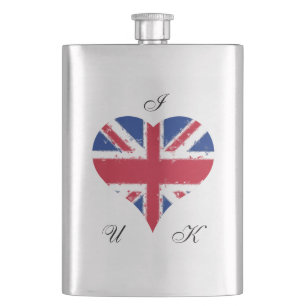 I Heart UK English British Flag Union Jack Flask