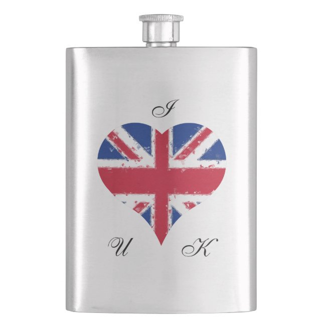 I Heart UK English British Flag Union Jack Flask (Front)