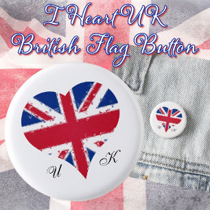 I Heart UK Great Britain British English Flag Button