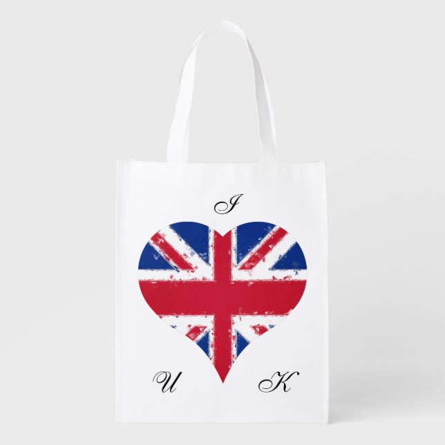 I Heart UK Grunge Brittish Flag Grocery Bag (Front)