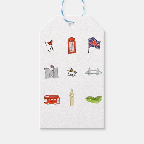 I Heart United Kingdom British Love UK landmarks Gift Tags