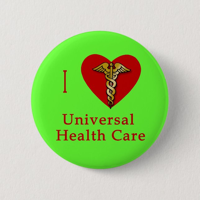 I Heart Universal Health Care Coverage Pinback Button (Front)