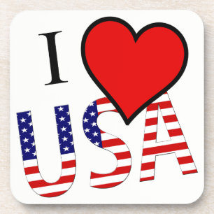 I Heart USA flag overlay coastercnt Beverage Coaster