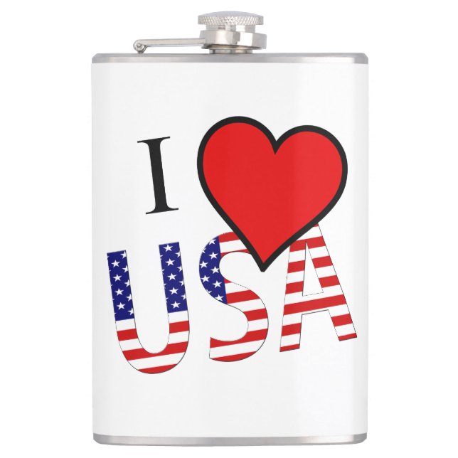 I Heart USA overlay flat Flask (Front)