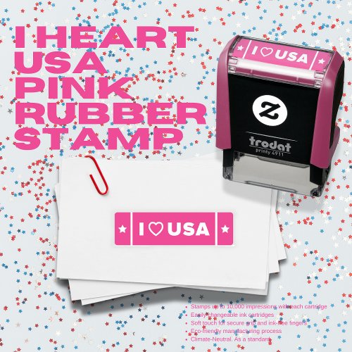 I Heart USA Pink Rubber Stamp