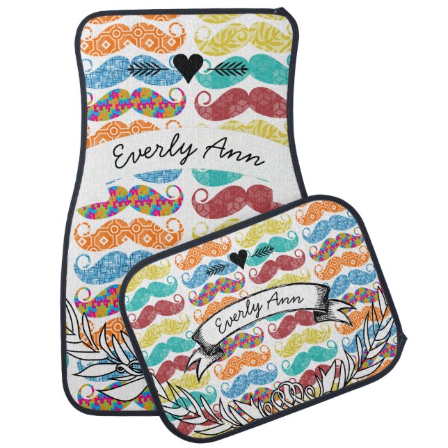 I Heart  Vintage Mustaches Pattern Car Mat (Set)