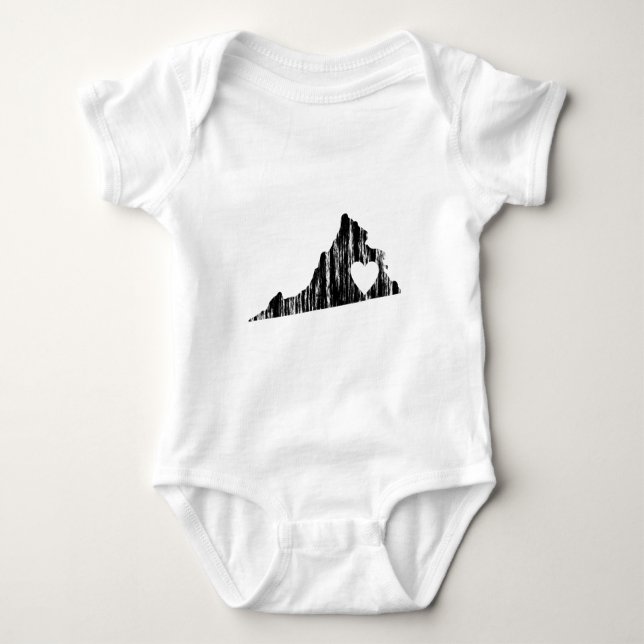 I Heart Virginia Grunge Look Outline State Love Baby Bodysuit (Front)