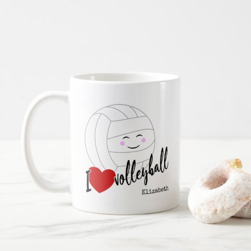 I heart volleyball happy kawaii girls volleyball coffee mug