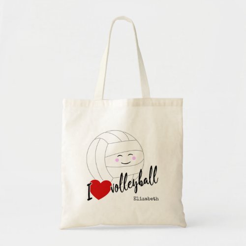 I heart volleyball happy kawaii girls volleyball tote bag