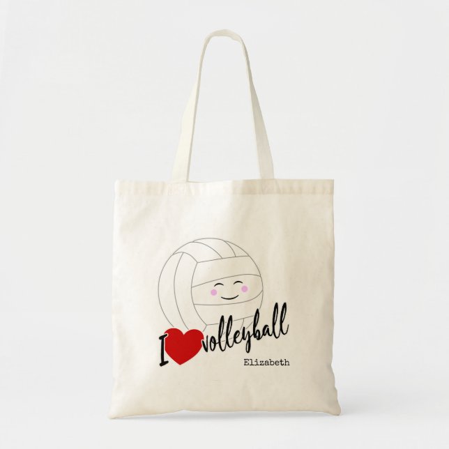 I heart volleyball happy kawaii girls' volleyball tote bag (Front)