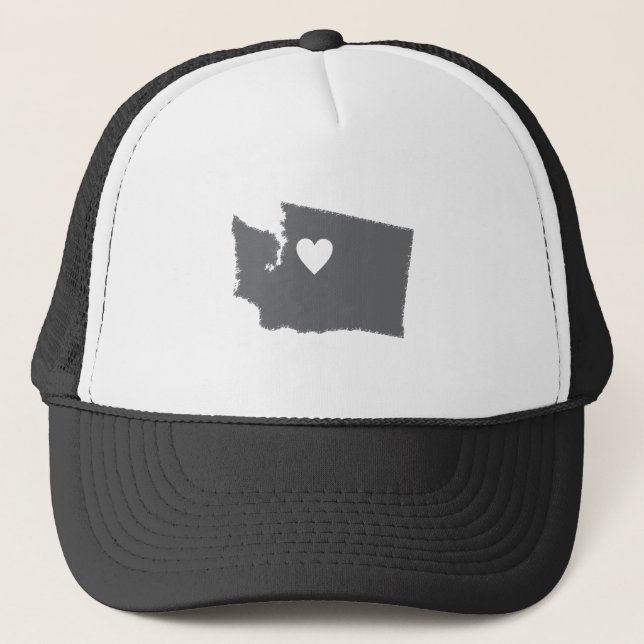 I Heart Washington Grunge Look Outline State Love Trucker Hat (Front)