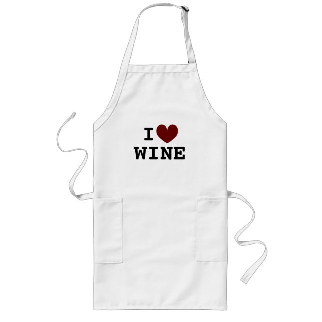 I heart wine long white kitchen apron for tasting (Front)