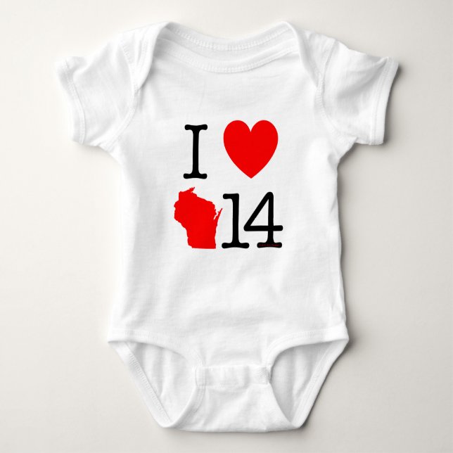 I Heart Wisconsin 14 Baby Bodysuit (Front)