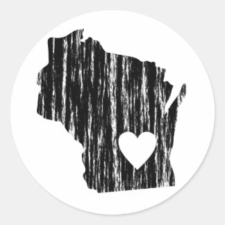 I Heart Wisconsin Grunge Worn Outline State Love Classic Round Sticker