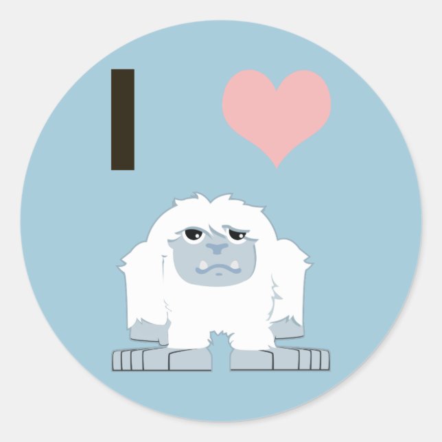I Heart Yeti Cute Cartoon Snow Monster Classic Round Sticker (Front)