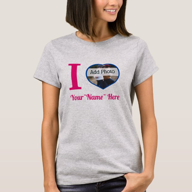 I heart  you add name and photo cute modern T-Shirt (Front)