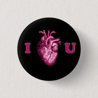 I Heart You Anatomical Heart - Black & Pink Button