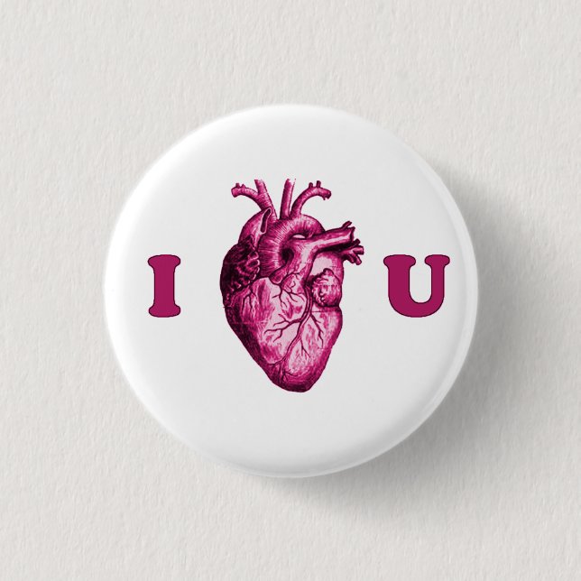 I Heart You Anatomical Heart - White & Pink Pinback Button (Front)