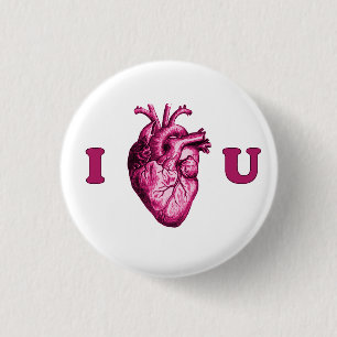 I Heart You Anatomical Heart - White & Pink Pinback Button