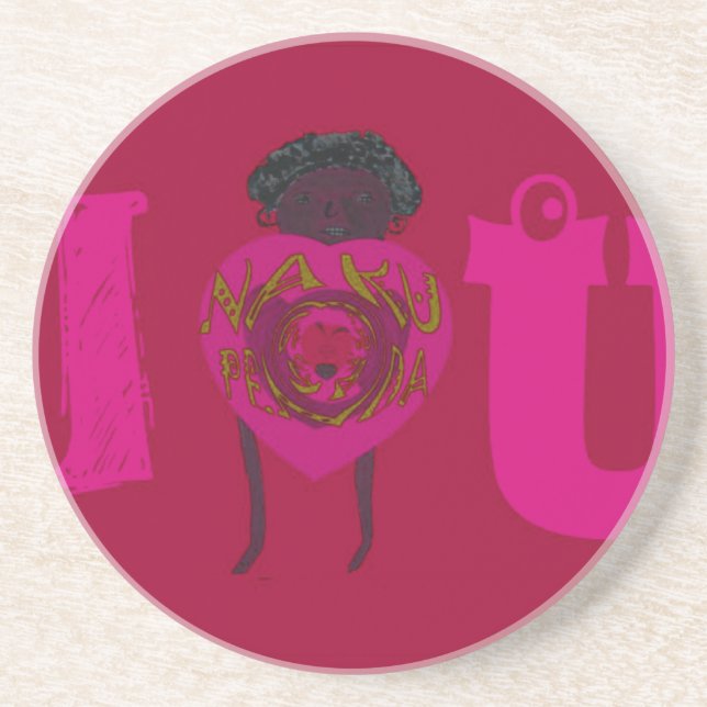 I Heart You Nakupenda Sana Happy Valentine's Day  Sandstone Coaster (Front)