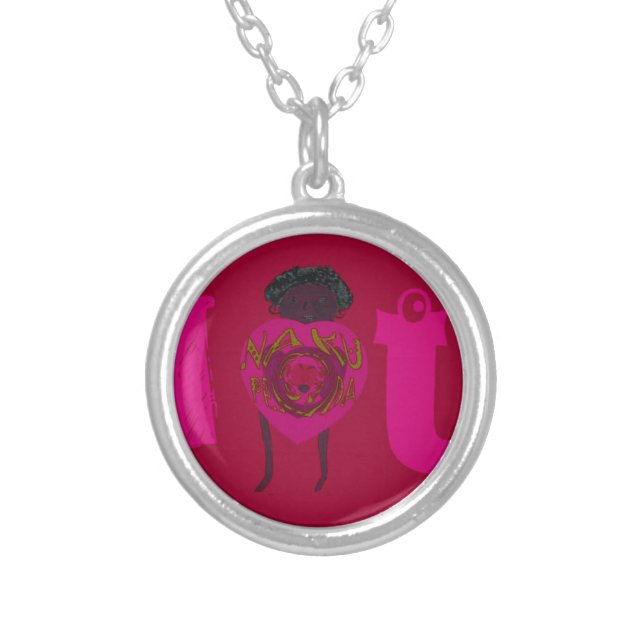 I Heart You Nakupenda Sana Happy Valentine's Day  Silver Plated Necklace (Front)
