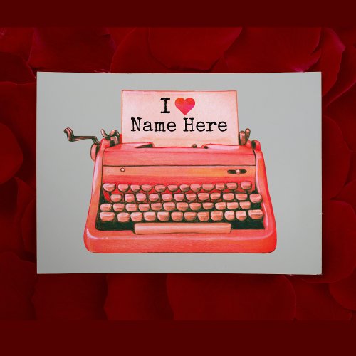 I Heart You Retro Typewriter Vintage Valentine Note Card