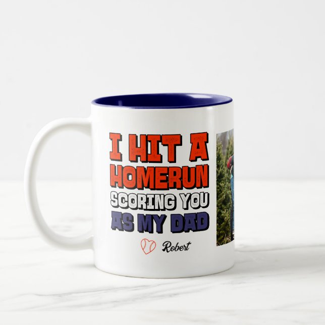 I Hit A Homerun Dad Photo Fathers Day Baseball  Two-Tone Coffee Mug (Left)
