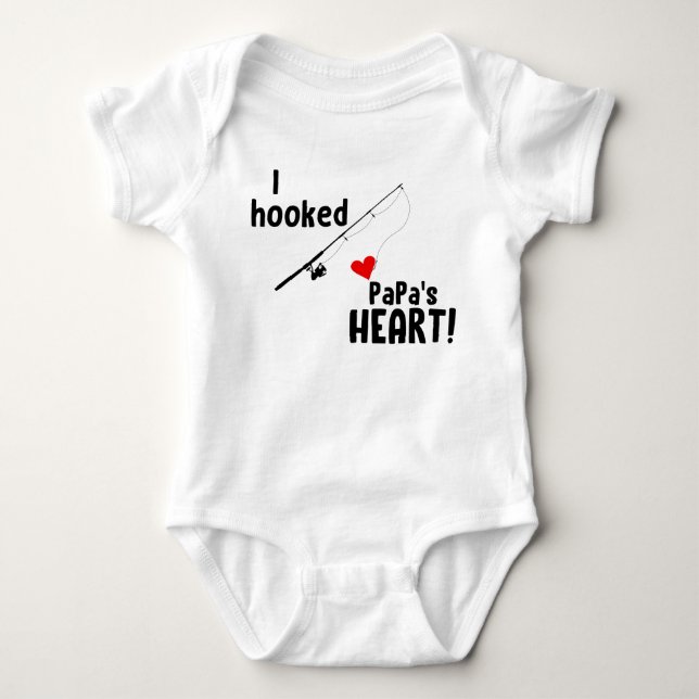 I Hooked PaPa's Heart Fishing Baby Bodysuit (Front)